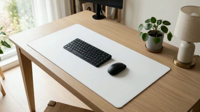 Desk Mat Video Mockup: Oak Desk by a Sunny Window video mockup