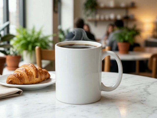 Mug Video Mockup on a Marble Café Table — video mockup