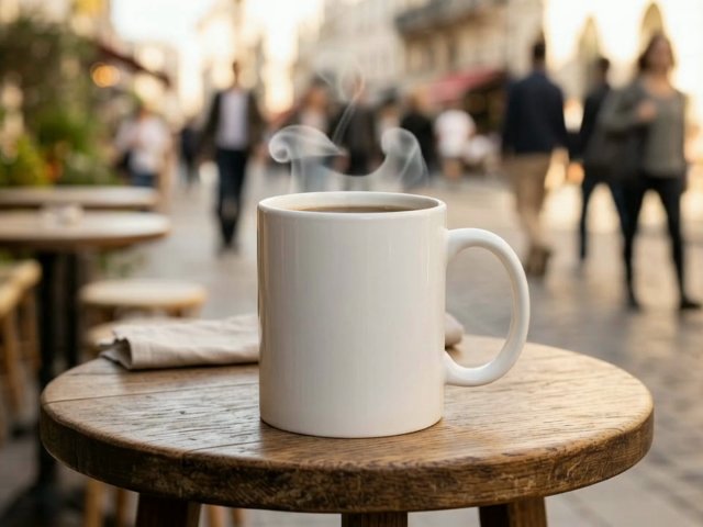 Mug Video Mockup on a Sunny Café Terrace — video mockup