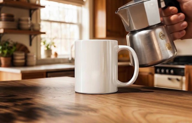 Coffee Mug Video Mockup with Coffee Being Poured — video mockup