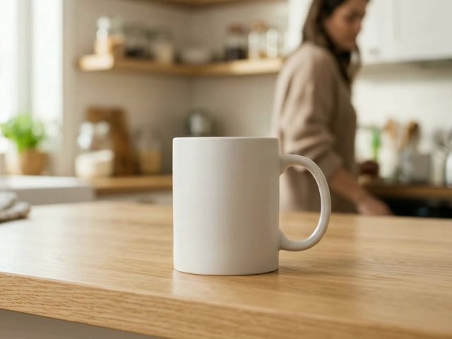 Mug Video Mockup on a Kitchen Island — video mockup