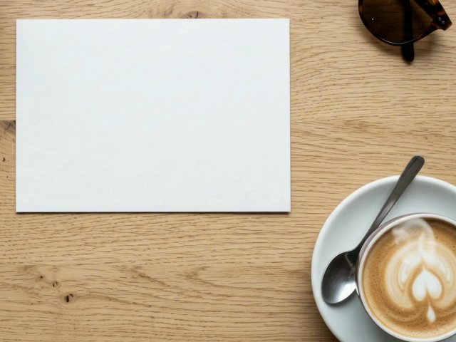Postcard Video Mockup: Oak Café Table with Latte — video mockup