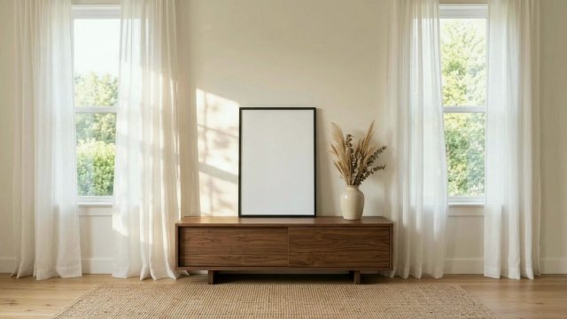 Black Frame Video Mockup with Billowing Curtains — video mockup