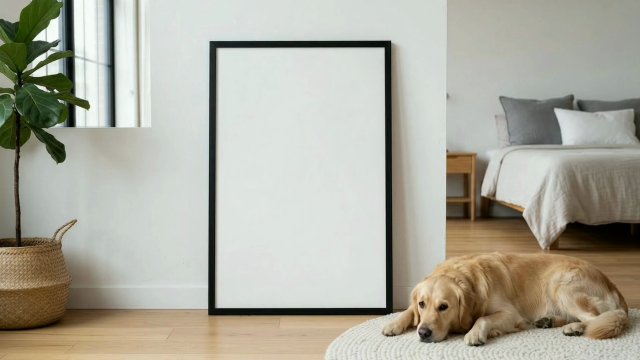 Frame Video Mockup with a Golden Retriever — video mockup