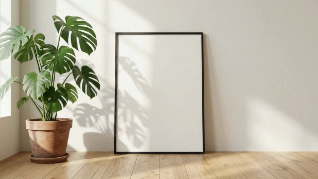 A-Size Black Frame Video Mockup with Monstera — video mockup