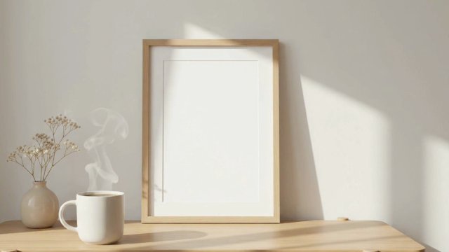Oak Frame Video Mockup with Steaming Coffee — video mockup