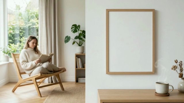 Oak Frame Video Mockup in a Reading Corner — video mockup
