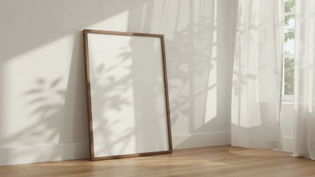 Walnut Frame Video Mockup by a Sunny Window — video mockup