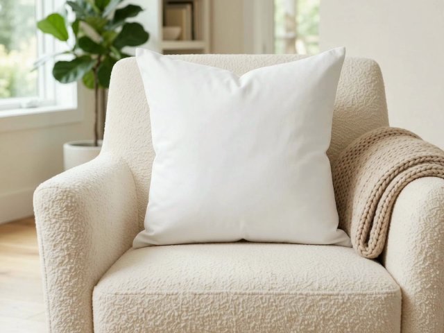 Throw Pillow Video Mockup: Bouclé Armchair by a Window video mockup