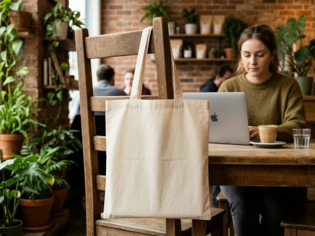 Tote Bag Video Mockup in a Coffee Shop — video mockup