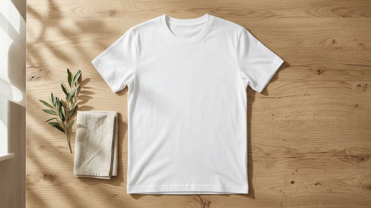 T-Shirt Flat Lay Video Mockup on an Oak Table — video mockup