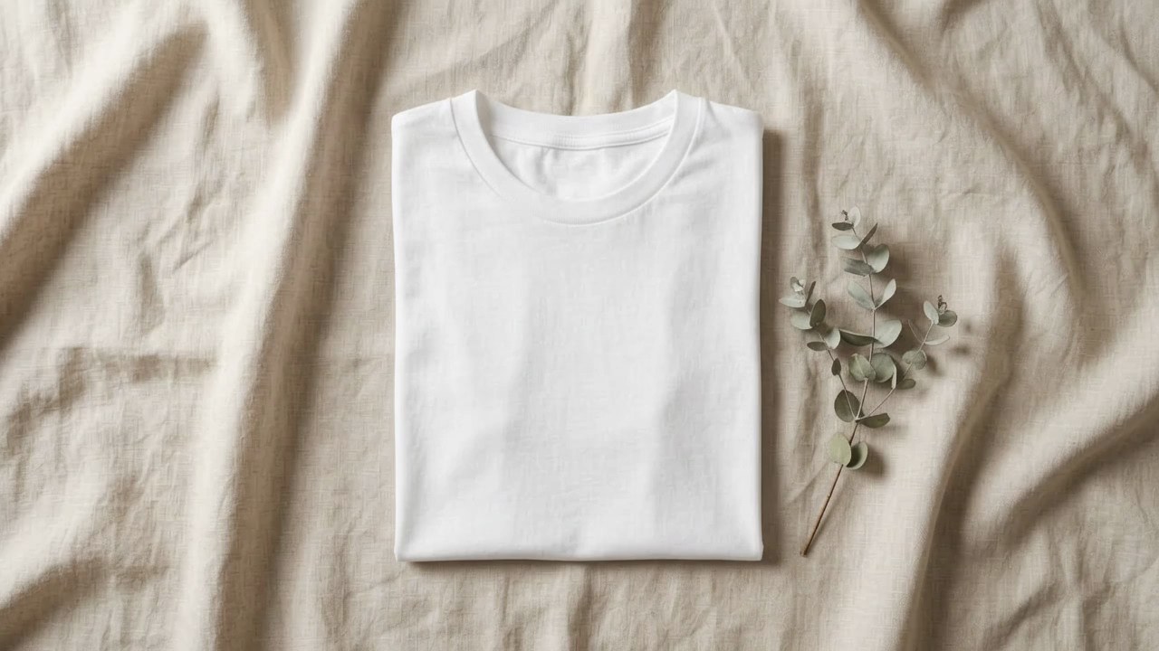 Folded T-Shirt Video Mockup on Linen — video mockup