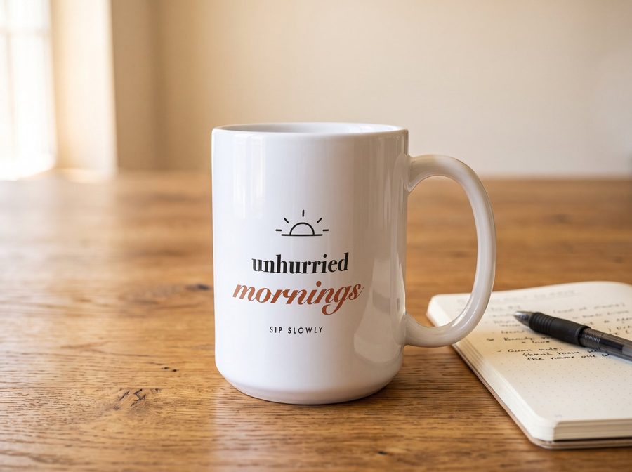 The mug as a mockup with a design bending round its body